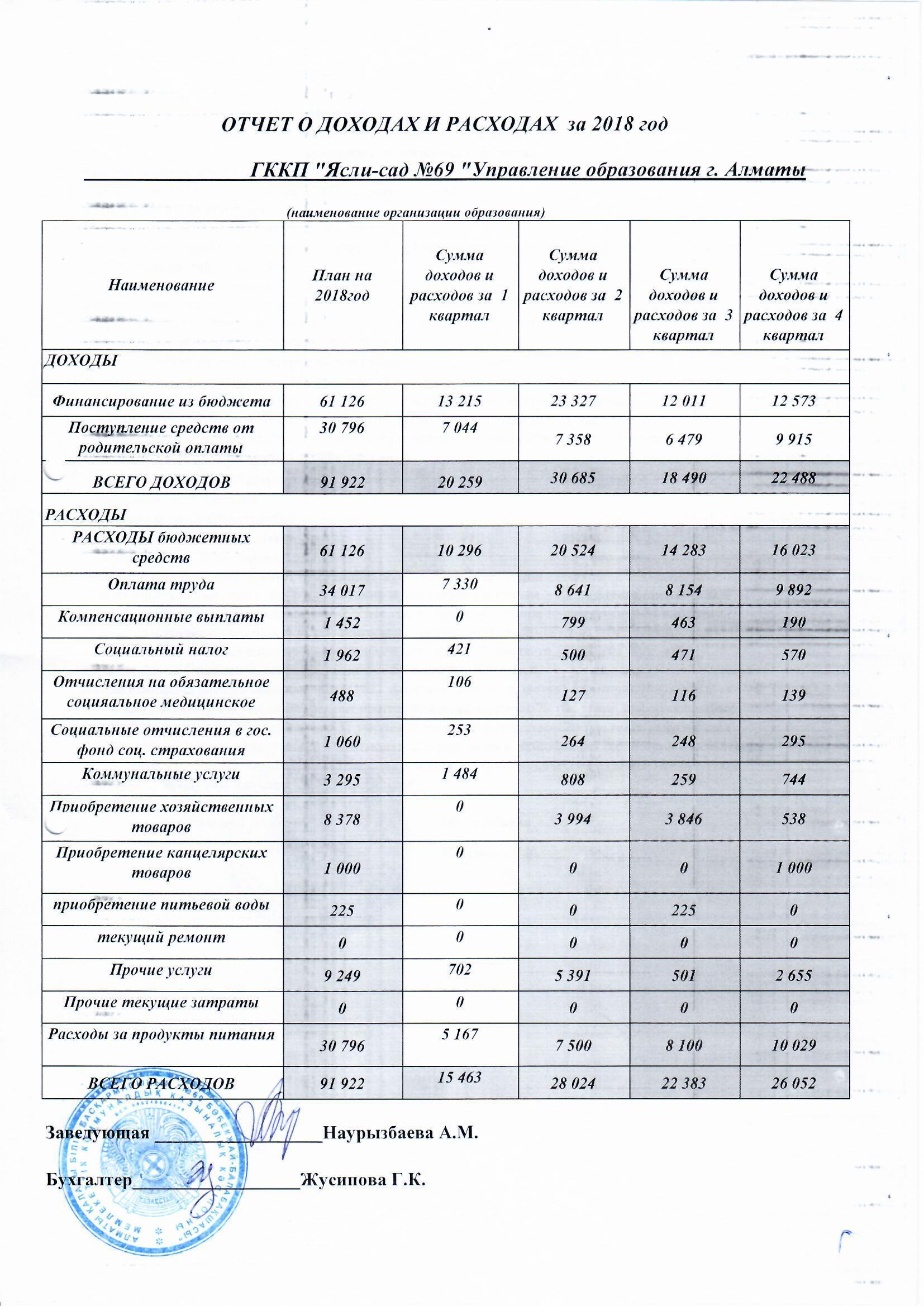 Отчет о доходах и расходах