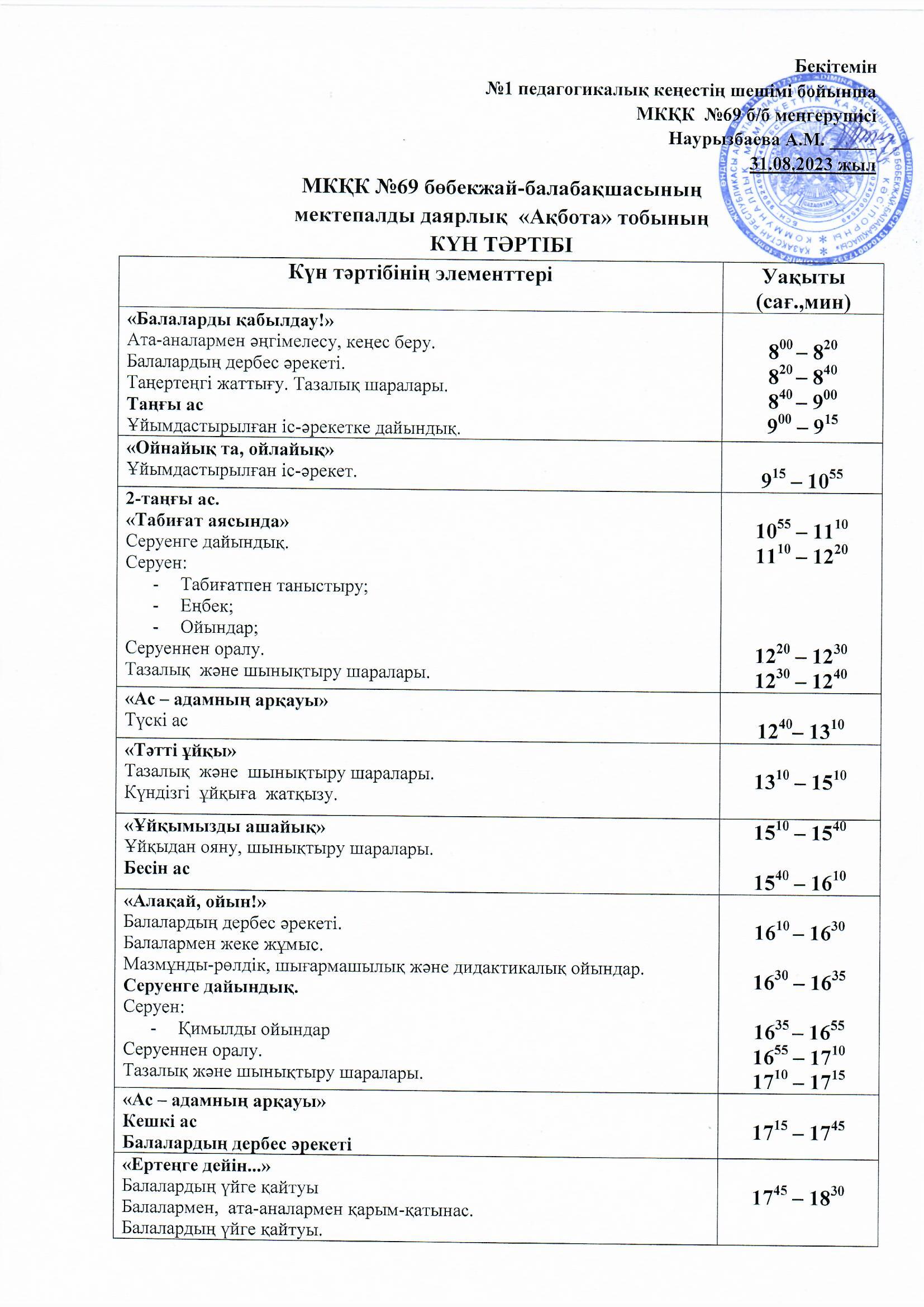 Күн тәртібі 2023-2024 оқу жылы