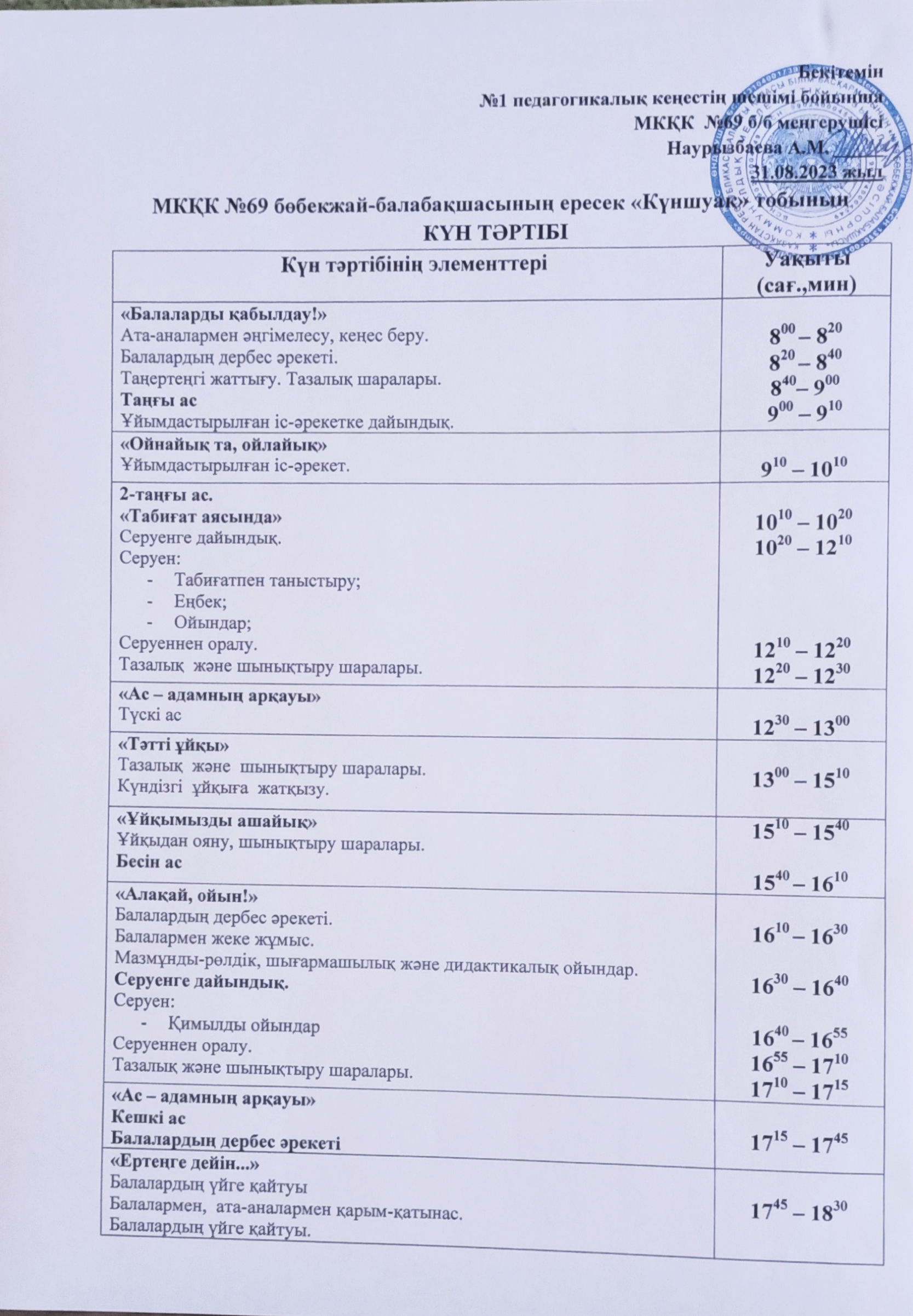 күн тәртібі 2023-2024 оқу жылы