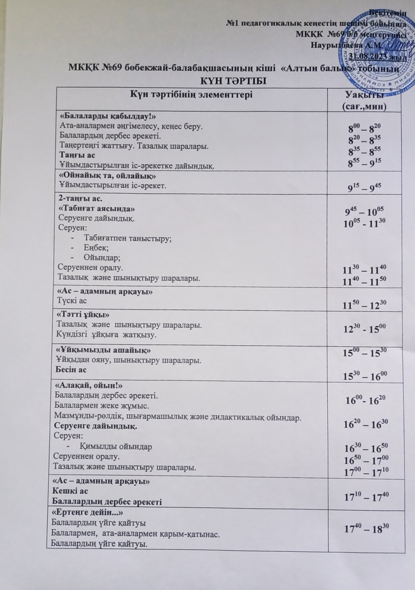 Күн тәртібі 2023-2024 оқу жылы