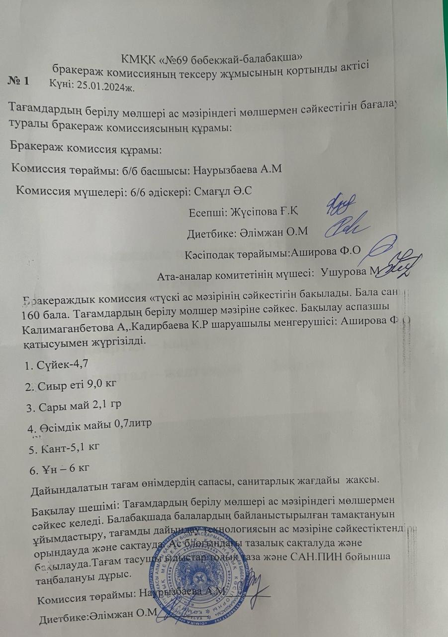 Бракераждық комиссияның ағымдағы тексерулерінің нәтижелері